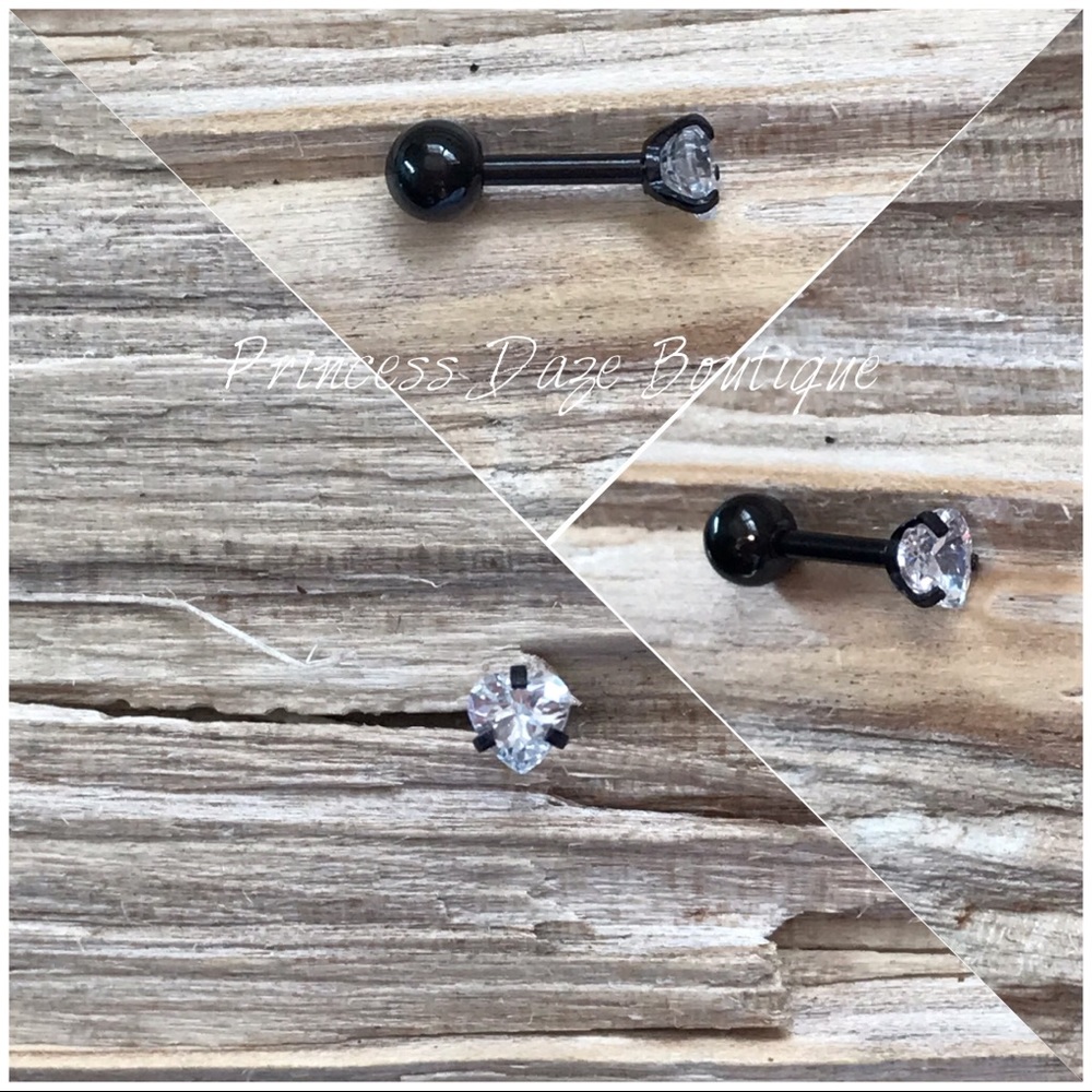 Diamond Heart Black Cartilage/ Tragus Earring